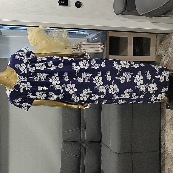 Vintage Hawaiian Ui Maikai Blue & White Floral Maxi Mu Muu Dress Size M - Picture 8 of 9